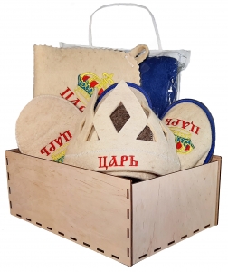 Подарочный набор для бани и сауны Царь в сувенирной фанерной коробке